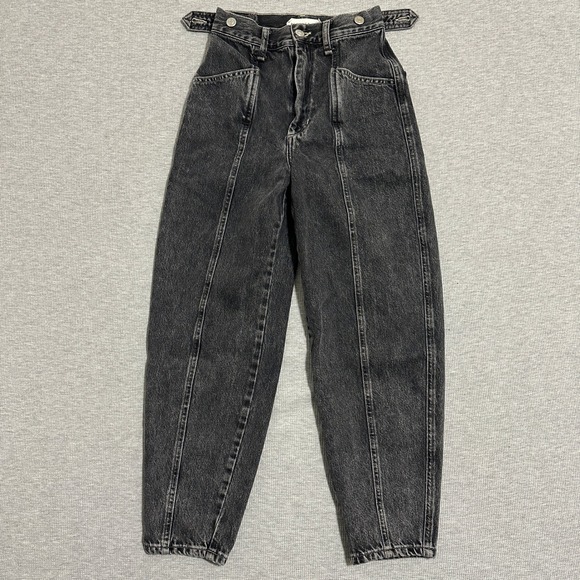 Topshop Denim - Topshop Balloon Boyfriend Jeans Washed Black W24 L24.5 High Rise Cropped Tapered